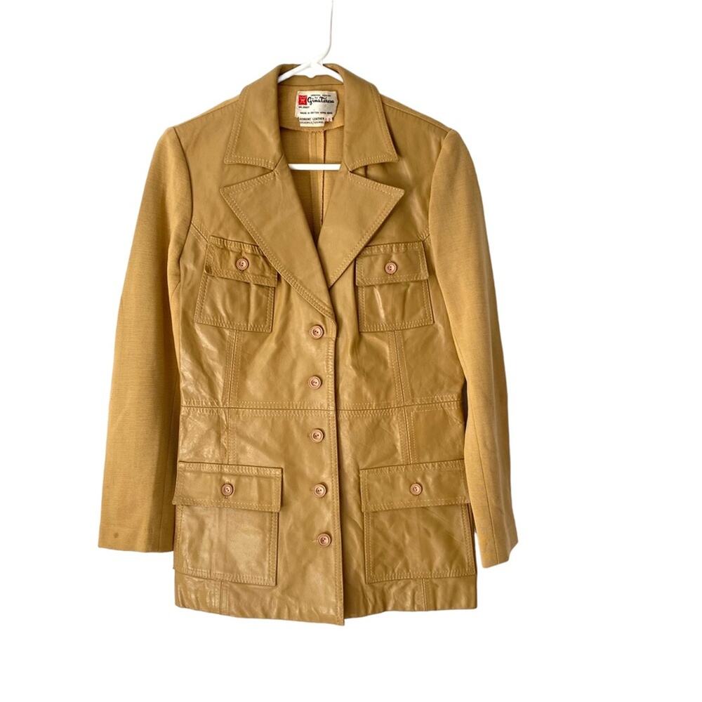 Gina Teresa 60s Vintage Leather Wool Blend Tan Jacket size 12